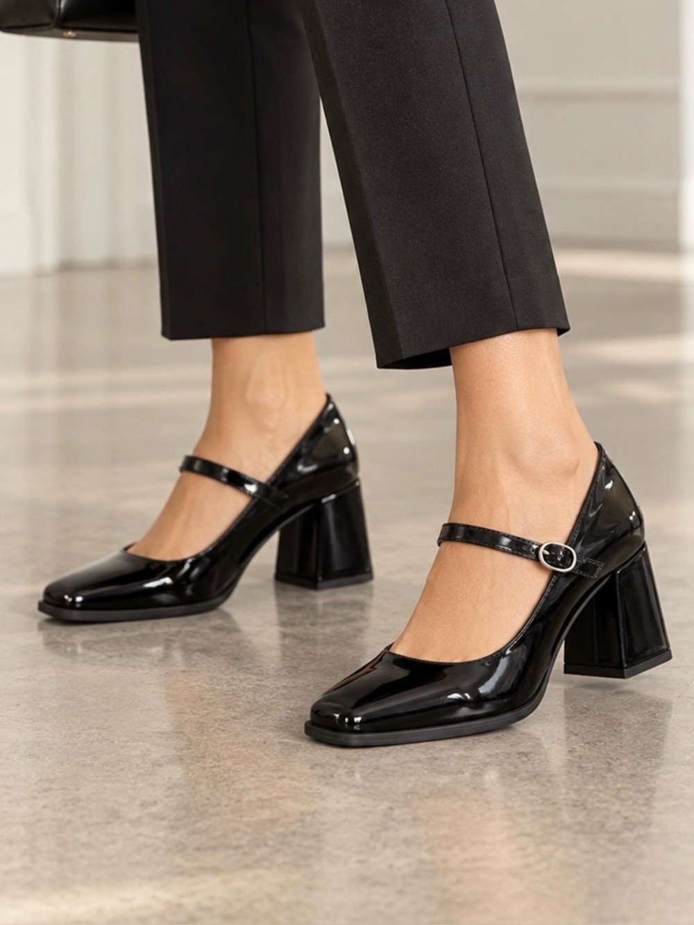 Rachel Zoe Livia Black Patent Mary Jane Block Heels Womens 9 M Square Toe NWOT